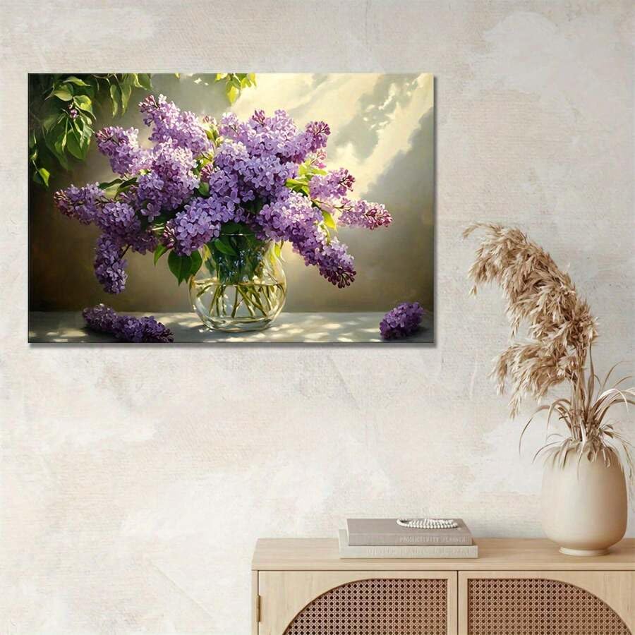 Lys violets et feuillage vert sur grand tableau de fleurs déco salon moderne - 3