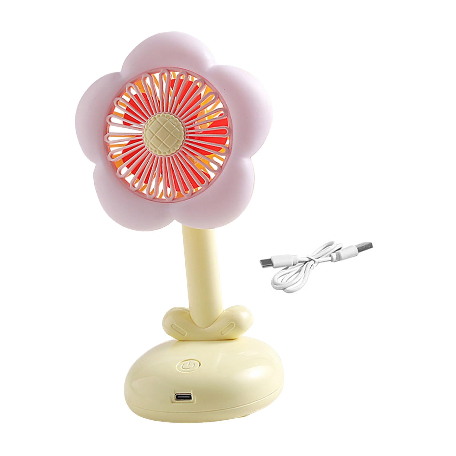 Uqezagpa Yellow Plastics Desktop Fan Flower Shape Cooling Desk Fan With Night Light Plastics Texture Ideal For Workstation Dorm Room Quiet Desktop