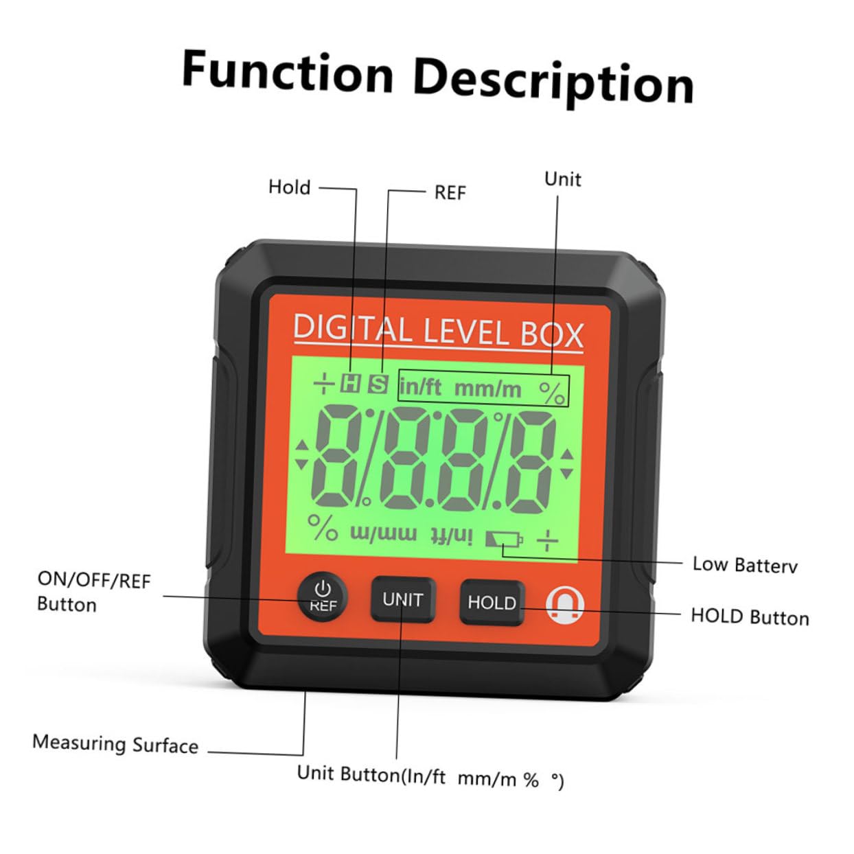 MAGICLULU Inclinómetro Digital y Respuesta Rápida Pantalla Lcd de Precisión Compacto y Ligero Medidor de Ángulos Caja de Nivel Abs para Ángulos de Corte Precisos
