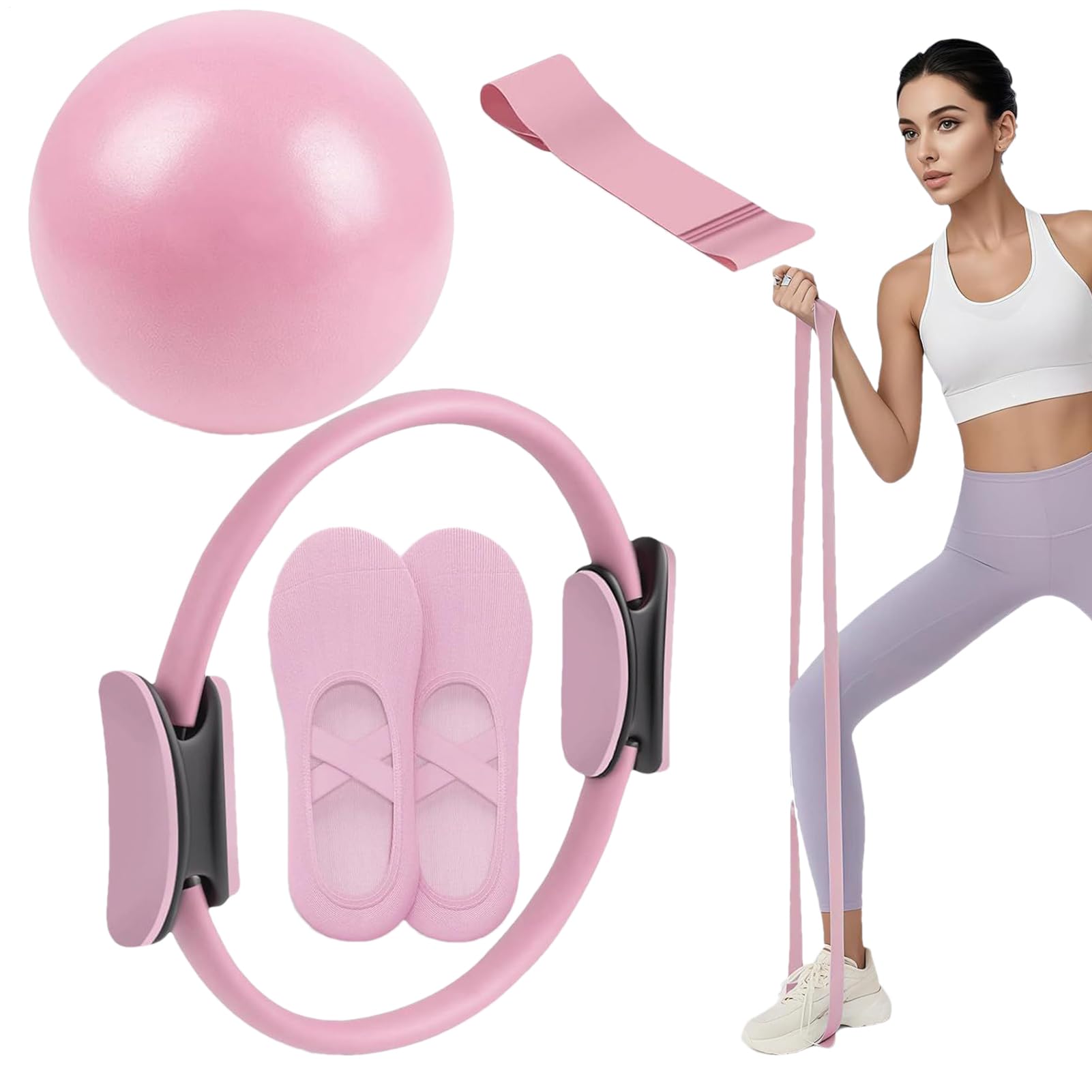 Set de Aro y Balón de Pilates Conjunto de Anillos de Yoga | Equipo de Fitness Portátil para Ejercicio para Mujeres en Casa y Viaje Herramienta Portátil Para Gimnasio En Casa O Estudio