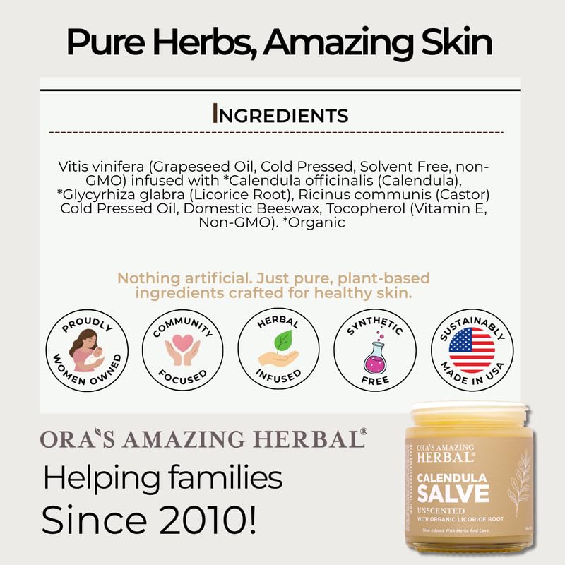 Calendula Salve, Calendula Cream, Drawing Salve, Calendula Ointment, Ora's Amazing Herbal, Coconut Free Salve made with Organic Calendula and Licorice Root, 4 oz - Image 5