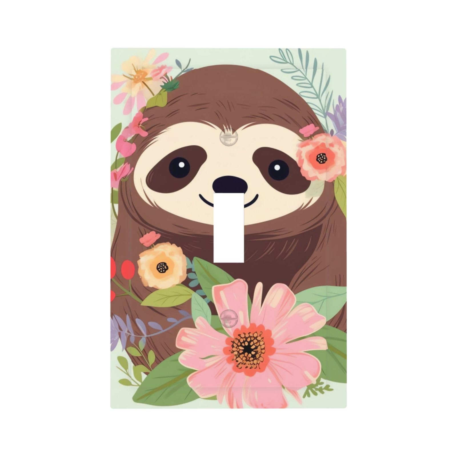 1-Gang Decorator Wall Plate Sloth And Flowers Light Switch Cover Single Gang Receptacle Outlet Wall Plate Mid Size 5" x 3" Wallplate Unbreakable Polycarbonate Outlet Faceplates Covers