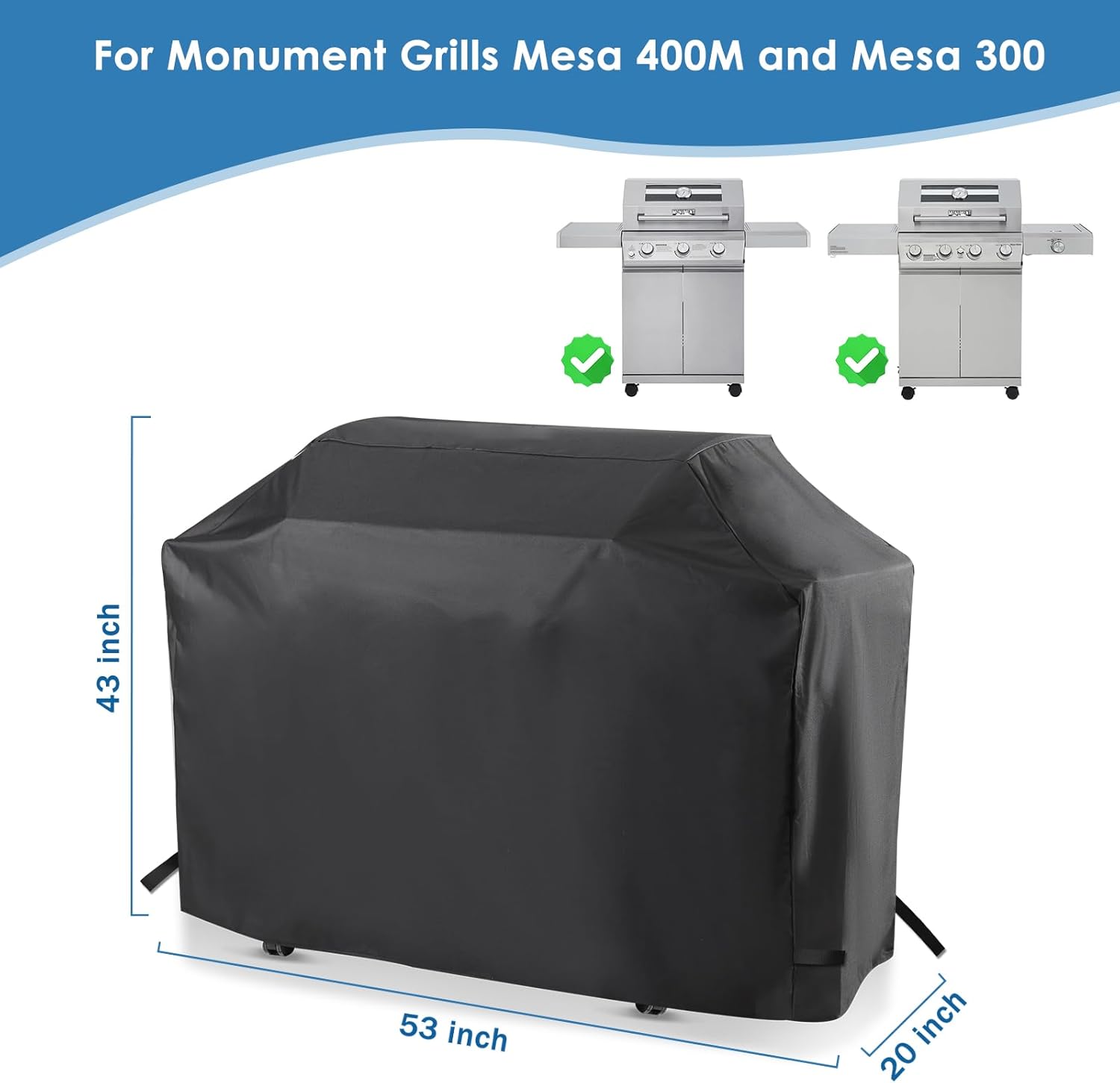 Grill Cover for Monument Grills Mesa 400M and Mesa 300, 53 Inch for 35000, 36000, Heavy Duty & Waterproof, Outdoor Barbecue Cover