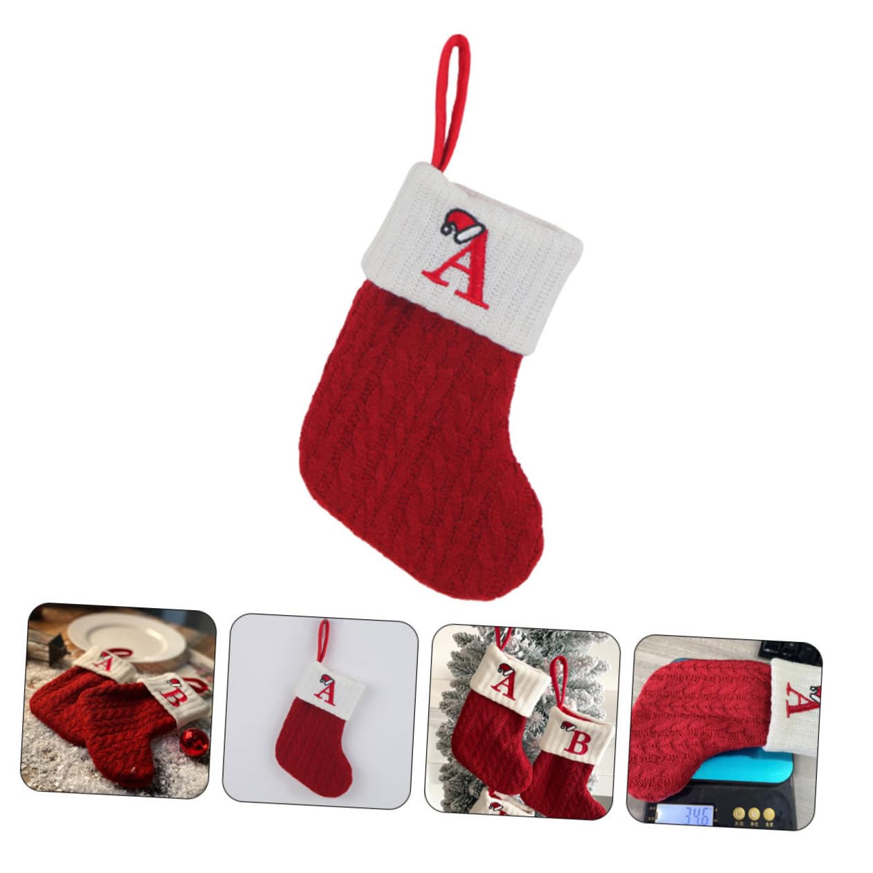Cabilock 5 Pz Calzini Natalizi Classici con Lettera Rossa Calzini Natalizi Lavorati a Maglia di Lana Calze Natalizie Appese Lettera Calze di Natale Decora Te Stesso Porta Tessuto a Maglia
