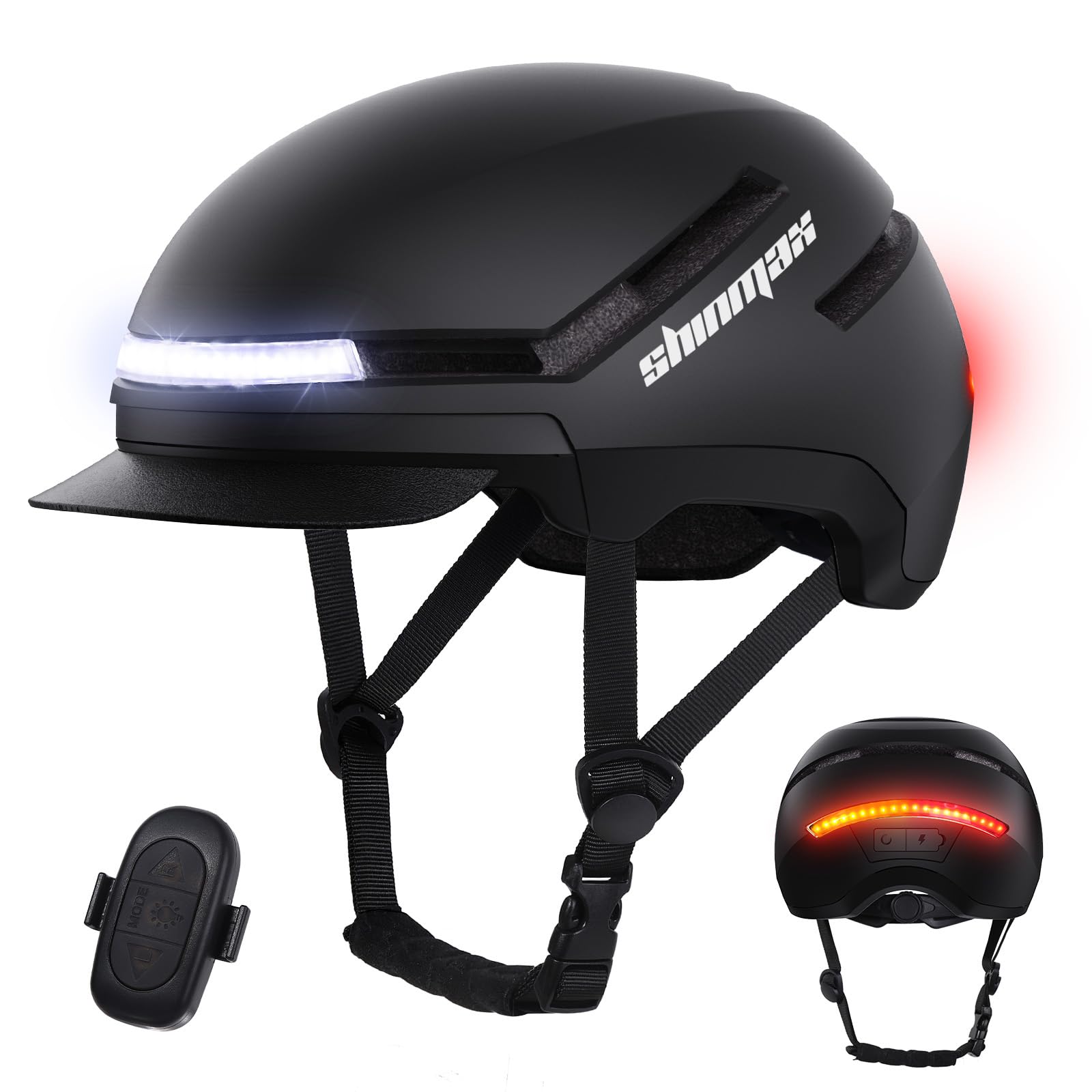Shinmax Bike Helmet with Turn Signals, NTA Certified up to 45km/h, Bicycle Helmet for Men Women with USB Rechargeable Rear Light, Viser, Cycling