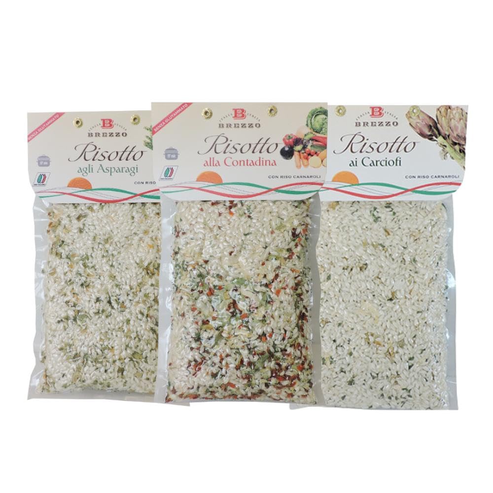 Brezzo Trío de Risotti de 300 g con espárragos, alcachofas y campesina