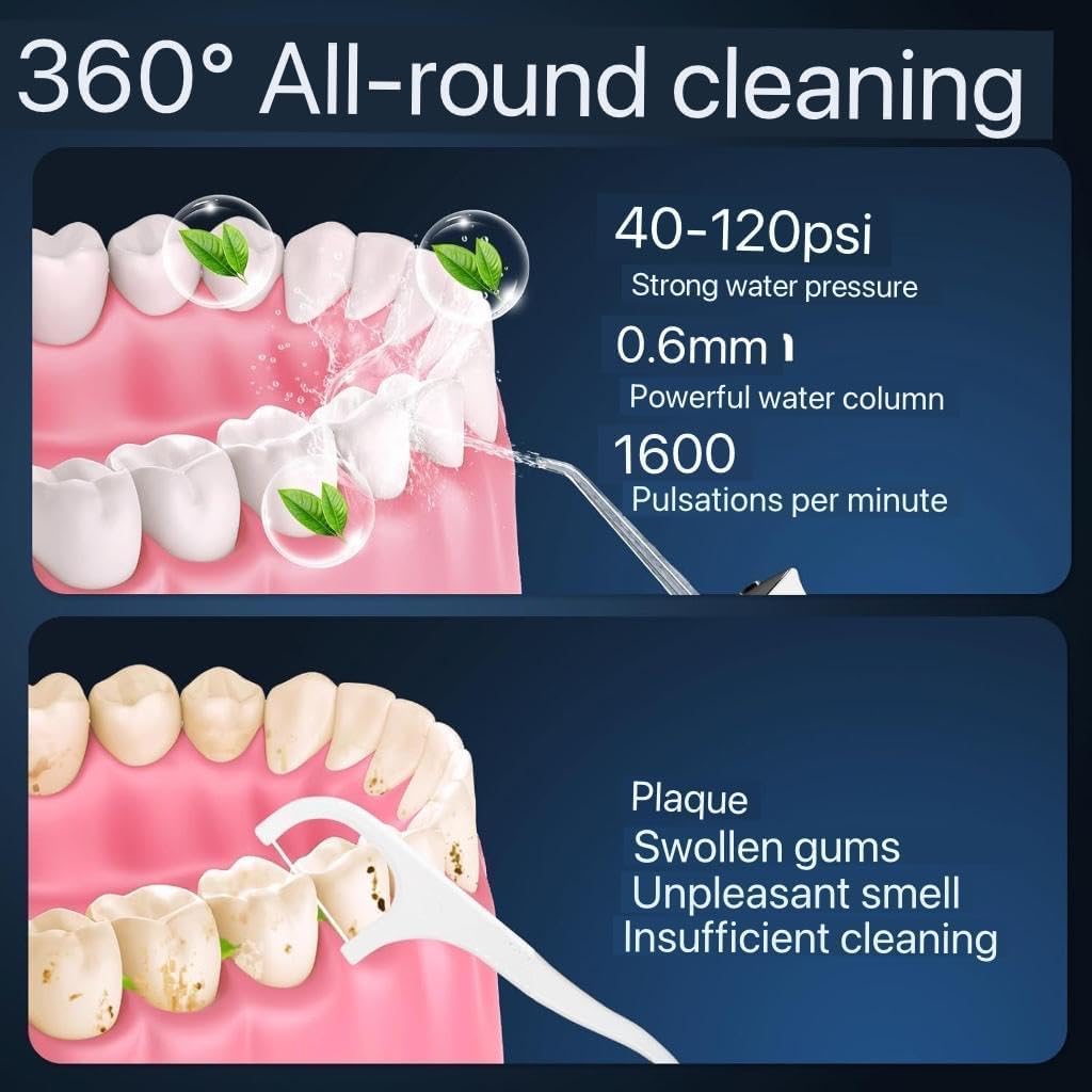 Water Flosser for Teeth Cleaning and Flossing | 4 Modes Rechargeable Cordless Oral Irrigator | IPX7 Waterproof | 300ml Water Tank Teeth Cleaner | Portable Electric Dentel Flossers for Home and Travel