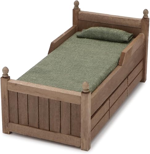 Miniatura 9 de Casa de muñecas en miniatura con cajón 112 muebles de madera europeos para dormitorio, accesorios de muebles con almohada y colchones, tela floral