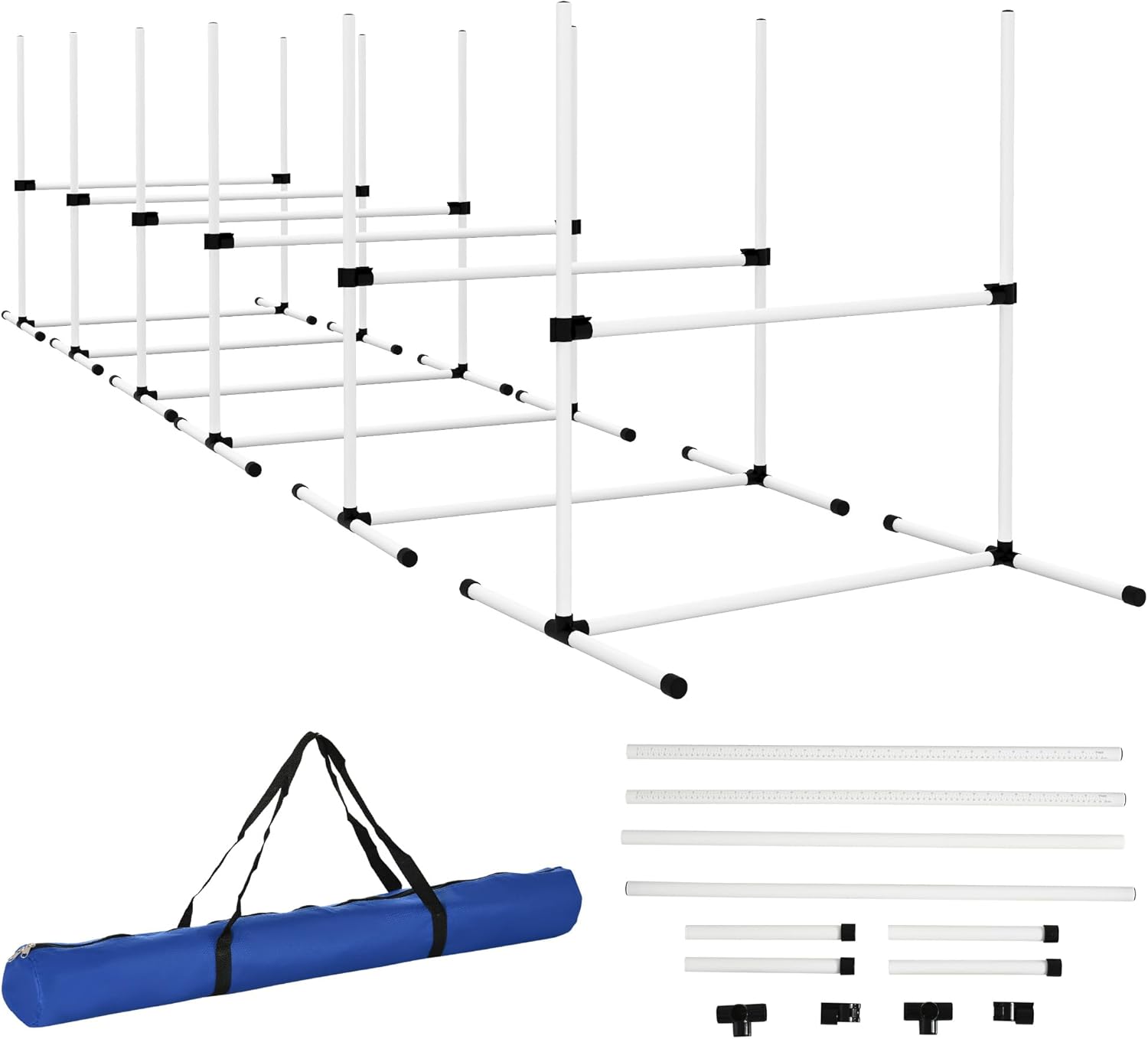 Kaimei 6 Piece Dog Agility Training Course Set - Adjustable Height Jump Bars for Dogs, Portable Dog Agility Equipment with Carry Bag, White