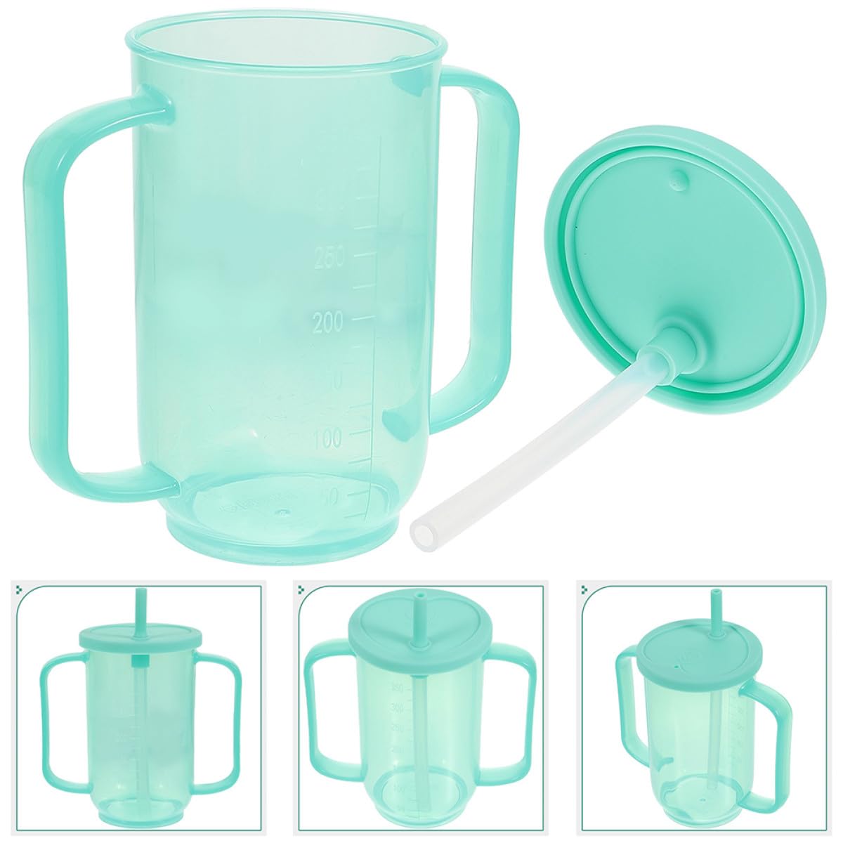 2 Stück pack Trinkbecher für Senioren aus Bruchfestem Kunststoff Auslaufsicher mit Deckel und Strohhalm Ergonomische Griffe für Flüssignahrung und Patientenpflege