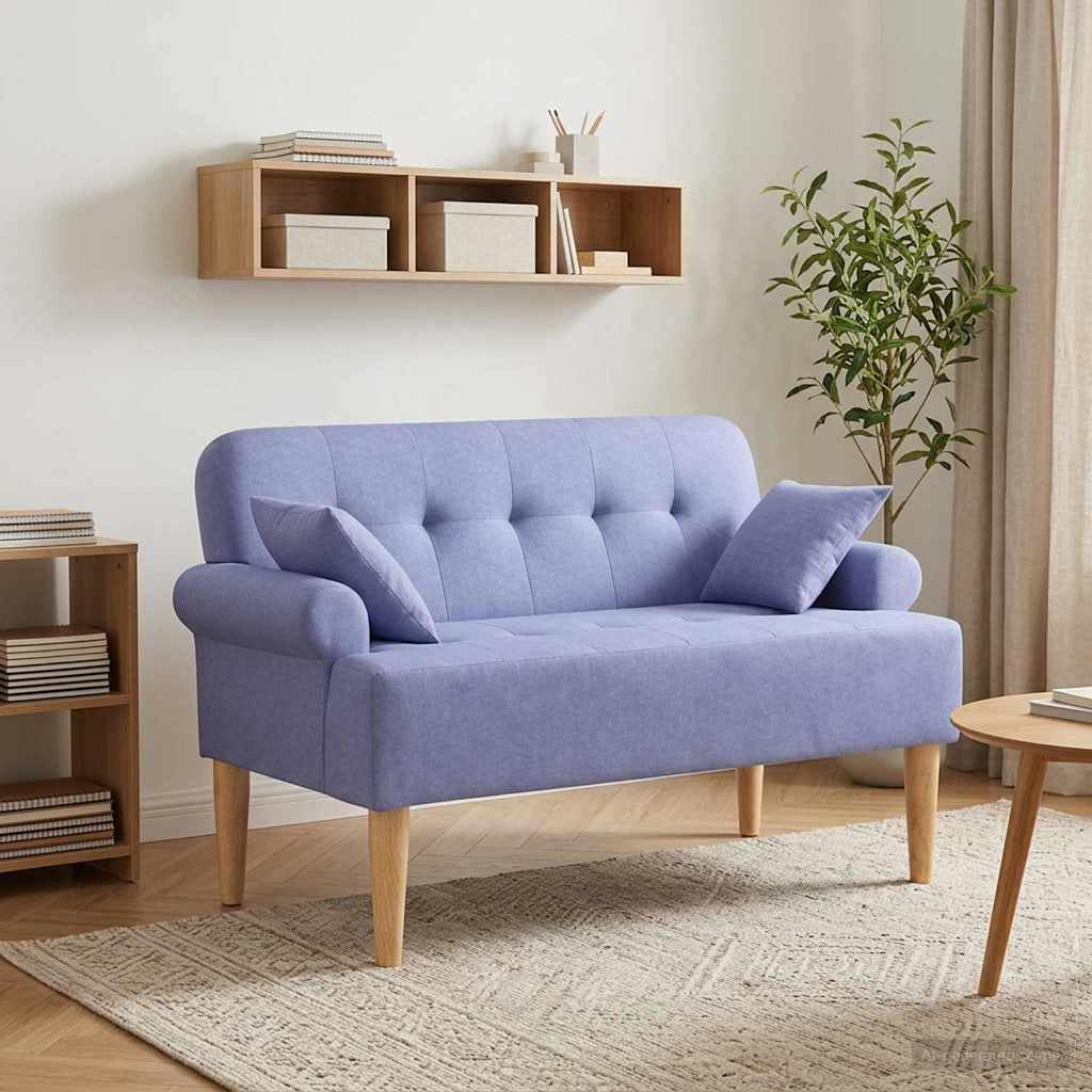 Loveseat a due posti, blu jeans con cucitura a bottoni, rivestimento in tessuto, 120 x 65 x 79 cm, imbottito, stabile struttura in legno, ideale per soggiorno, camera da letto, salvaspazio e
