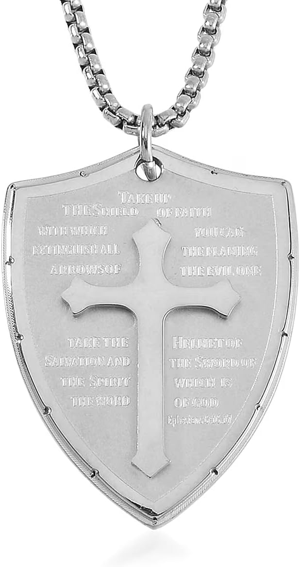 SHOP LC DELIVERING JOY Cross with Bible Mens Pendant Necklace 24 Inches in Stainless Steel Christmas Gifts