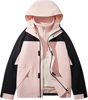Women's 3 In 1 Jacket Long Sleeve Color Block Hooded Raincoat With Remov...