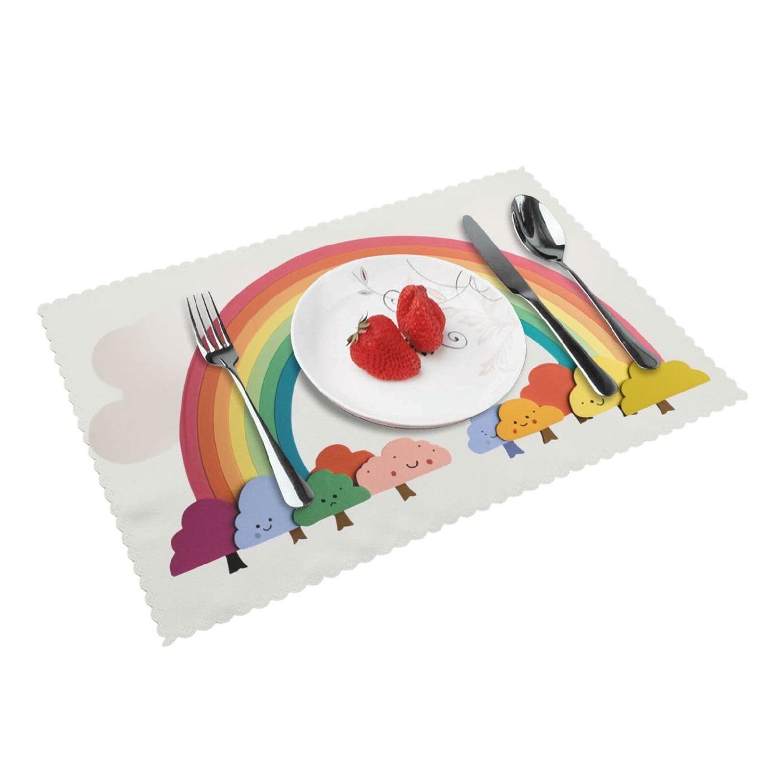 Small Rainbow Printed Placemat Heat Resistant Place Mats Set of 4 PCS Washable Kitchen Table Mats, 12x18 Inch