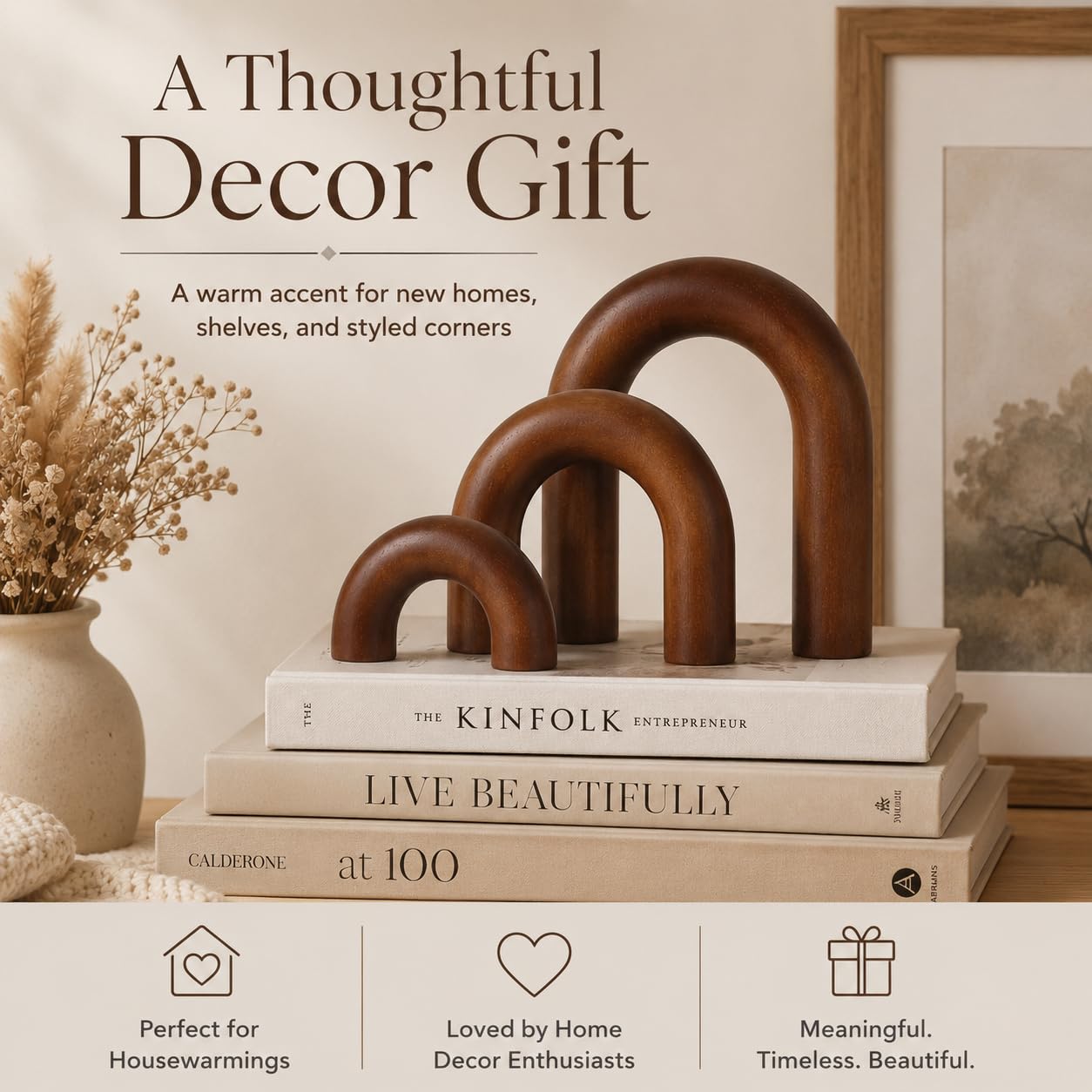 XMGZQ Brown Wood Arch for Coffee Table Decor Items,Wood Statue and Sculpture Set 3,Japanese Neutral Home Decor Aesthetic,Living Room,Entryway,Bookshelf,Floating,Console,Boho Minimalist Objects Product Image 3