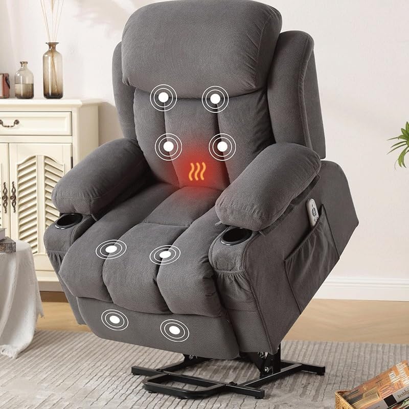 PU Leather Recliner Sofa Electric Power Lift Chair Adjustable Heat Massage Lay Flat for Elderly Adults Living Room