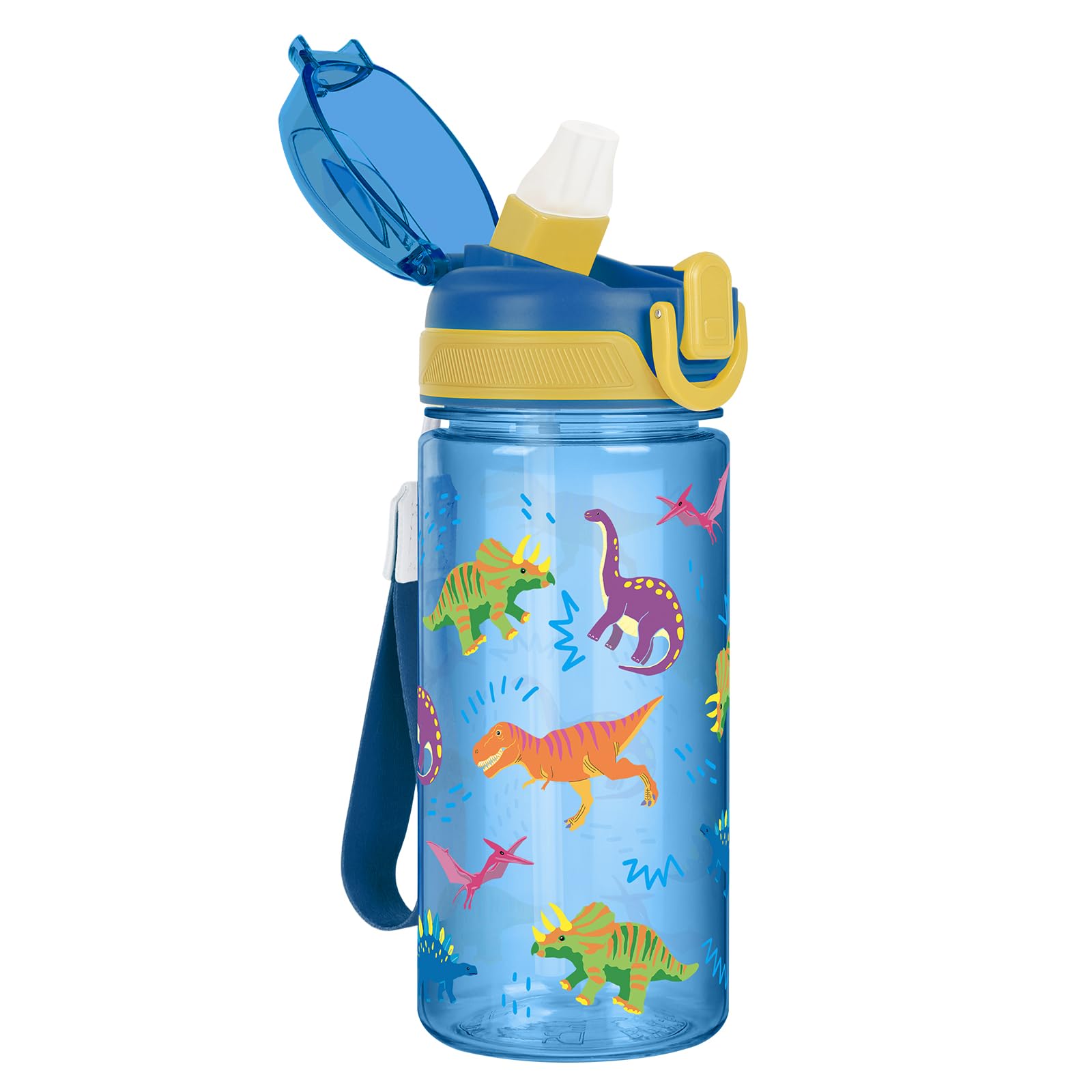 Kids Water Bottles with Straw for Girls & Boys Tritan, 480ML - Dinosaur