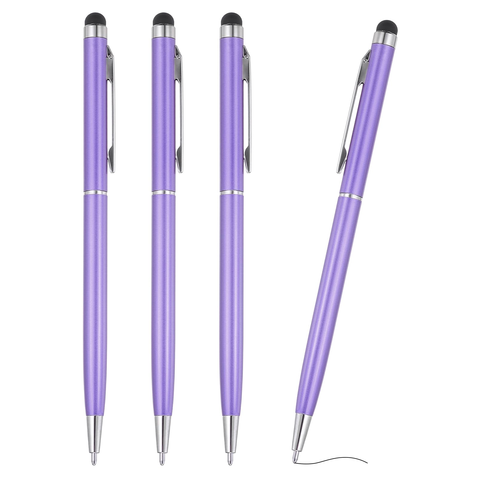 PATIKIL Ballpoint Pen with Stylus Tip, 4Pcs 2 in 1 Slim Metal Black Ink 1.0mm Medium Point Stylus Pen for Touch Screens Office Desk, Light Purple