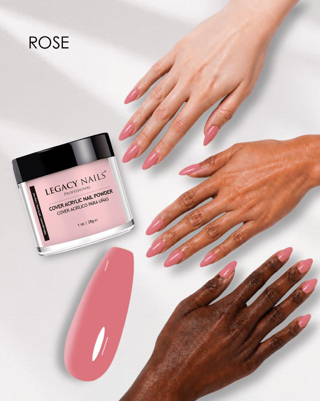 Legacy Nails Professional Cover ROSE Acrylic Powder, 1 ounces - Ideal For French Nail Art, Create Nail Art, Nail Extension That Provide a Healthy, Natural Look To Nails