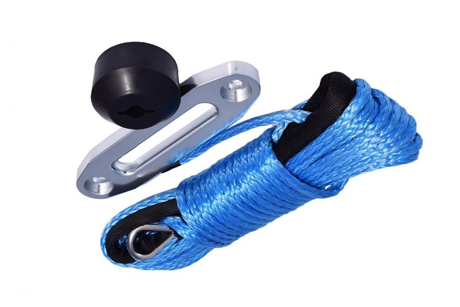 Winch Rope, Blue 6mm*15m Synthetic Winch Rope Add 4500lbs Hawse Fairlead and Winch Rubber Stopper,Boat Winch Cable,Plasma Rope