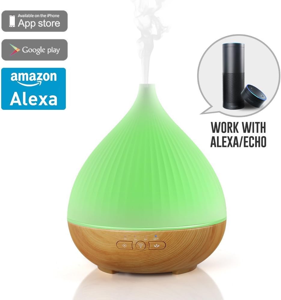 Tagwiss Smart WiFi Essential Oil Diffuser Compatible Amazon Alexa, 300ML Mist Humidifier Aroma Diffuser for Home Bedroom Office Yoga SPA, APP, 7 Color LED Lights, Voice Control Works with Amazon Echo