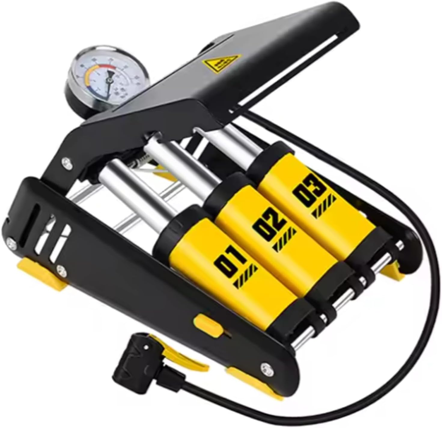 Double Cylinder Foot Air Pump for Car & Bike Tyres | Manual Tyre Inflator with Pressure Gauge | Heavy Duty Metal Foot Pump for Car, Bike, Bicycle & Sports Balls (Yellow)