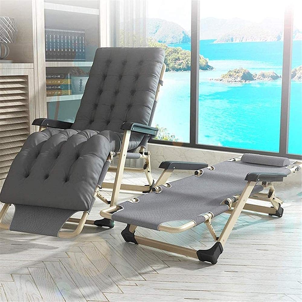 sdneNest Tumbona reclinable ajustable para jardín, plegable, marco de aluminio, colchón grueso de tres patas, almohada extraíble, color gris, azul B