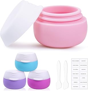 4Pcs Silicone Travel Cosmetic Containers Set,BPA Free Silicone Cream Jars Portable Travel Size Cosmetic Makeup Containers Mini Leak Proof Travel Jars for Liquid Creams Lotion