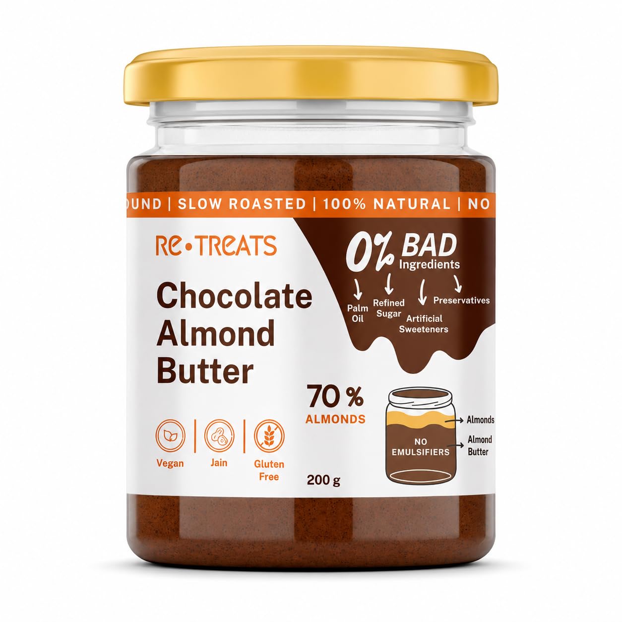 Re-Treats Chocolate Almond Butter with 70% Almonds | Refined Sugar-Free Couverture Chocolate | No Added Oil | No Refined Sugar | Dairy-Free & Gluten-Free | Healthy Breakfast & Snack Spread | 200g-image-25