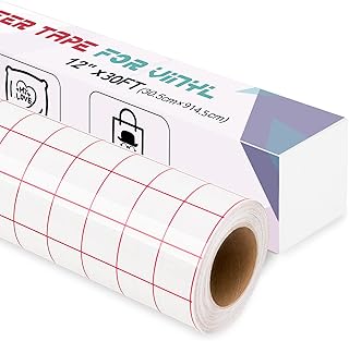 IModeur Transfer Tape for Vinyl, 12" x 30Ft (30.5 x 915cm) Clear Vinyl Transfer Paper Tape Roll with Red Grid for Permanent Vinyl and Self Adhesive Vinyl for Signs Stickers, Car Decals