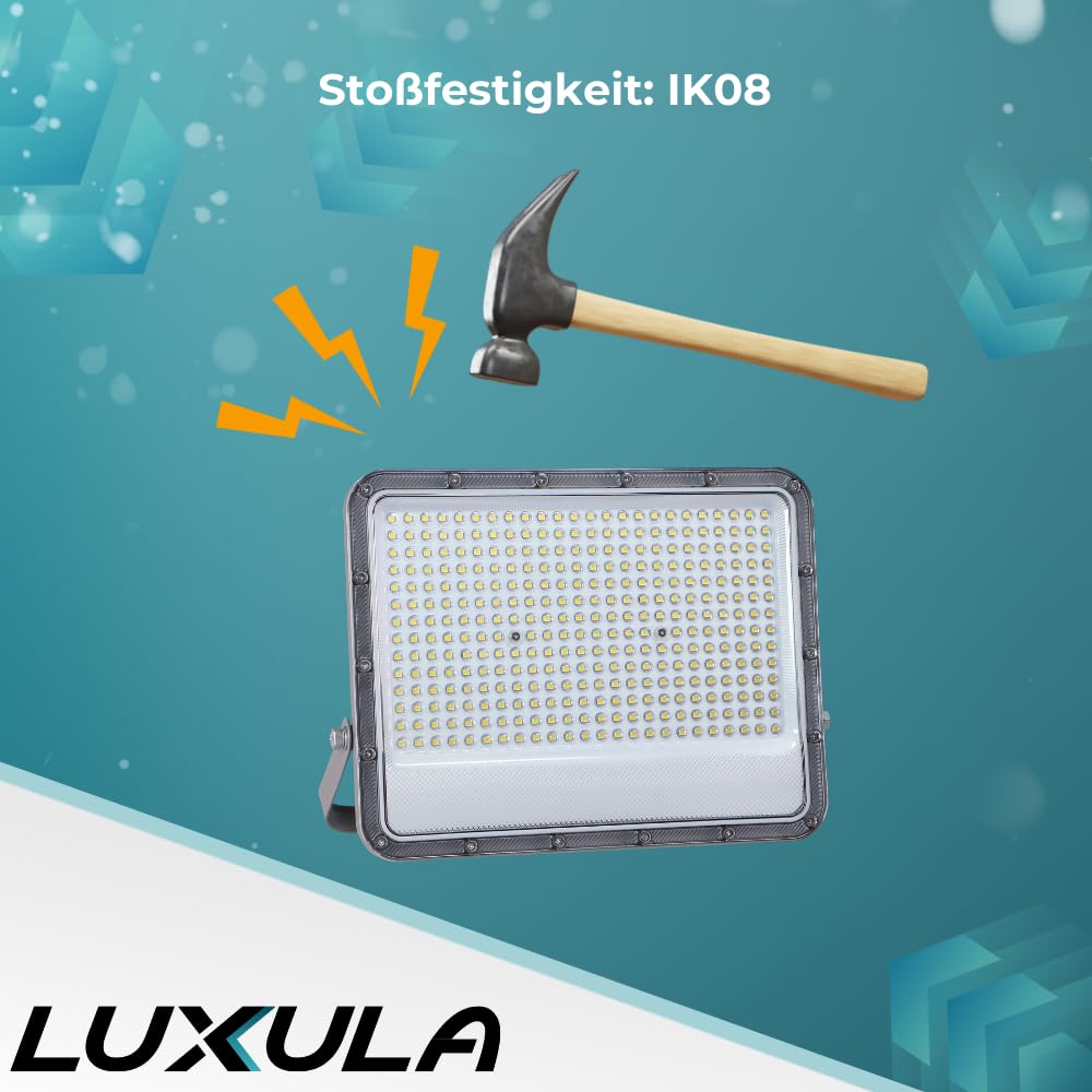 LUXULA LED Außenstrahler 200W 4000K Neutralweiß 26000lm IP65 - kompakter Fluter für Garage, Garten, Einfahrt oder Terrasse - wasserdichter LED Scheinwerfer Aussenleuchte – Gehäuse Grau