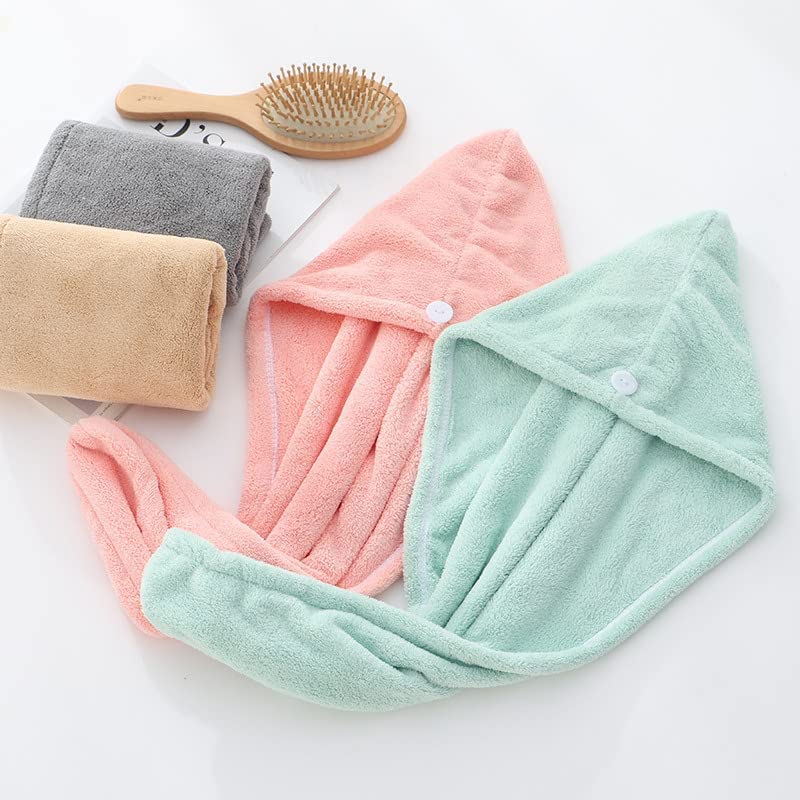 Image of Microfiber Women's Plain Pattern Hair Towel Wrap 400 GSM, Absorbent Towel Hair-Drying Bathrobe Magic Hair Warp Towel Super Quick Hair Drying Cap Towel -Pack of 1 (Light Green)