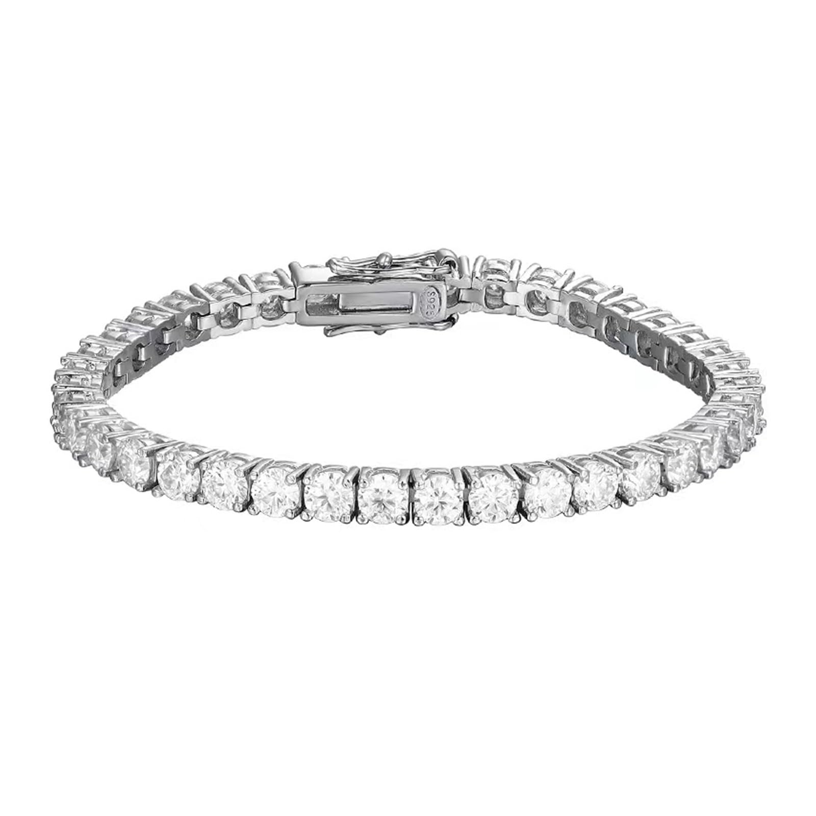 LYGBAOFUL Armband 4 mm Moissanit-Tennisarmbänder 925er Silber D Vvs runder Moissanit-Diamant-Gliederkettenarmband vergoldetes Weißgold-Pass-Tester-Geschenk (4 mm – 20,5 cm_plattiertes Weißgold)