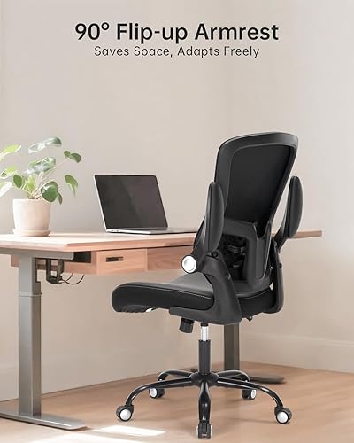 Miniatura 7 de Silla de oficina ergonómica con respaldo de malla, silla de escritorio de respaldo alto con brazos abatibles, altura ajustable, asiento acolchado