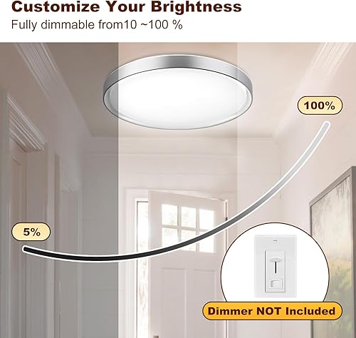 Miniatura 6 de DLLT - Lámpara de techo redonda de cristal de 45 W, moderna lámpara LED regulable cerca del techo, lámpara de techo plateada de 20 pulgadas para