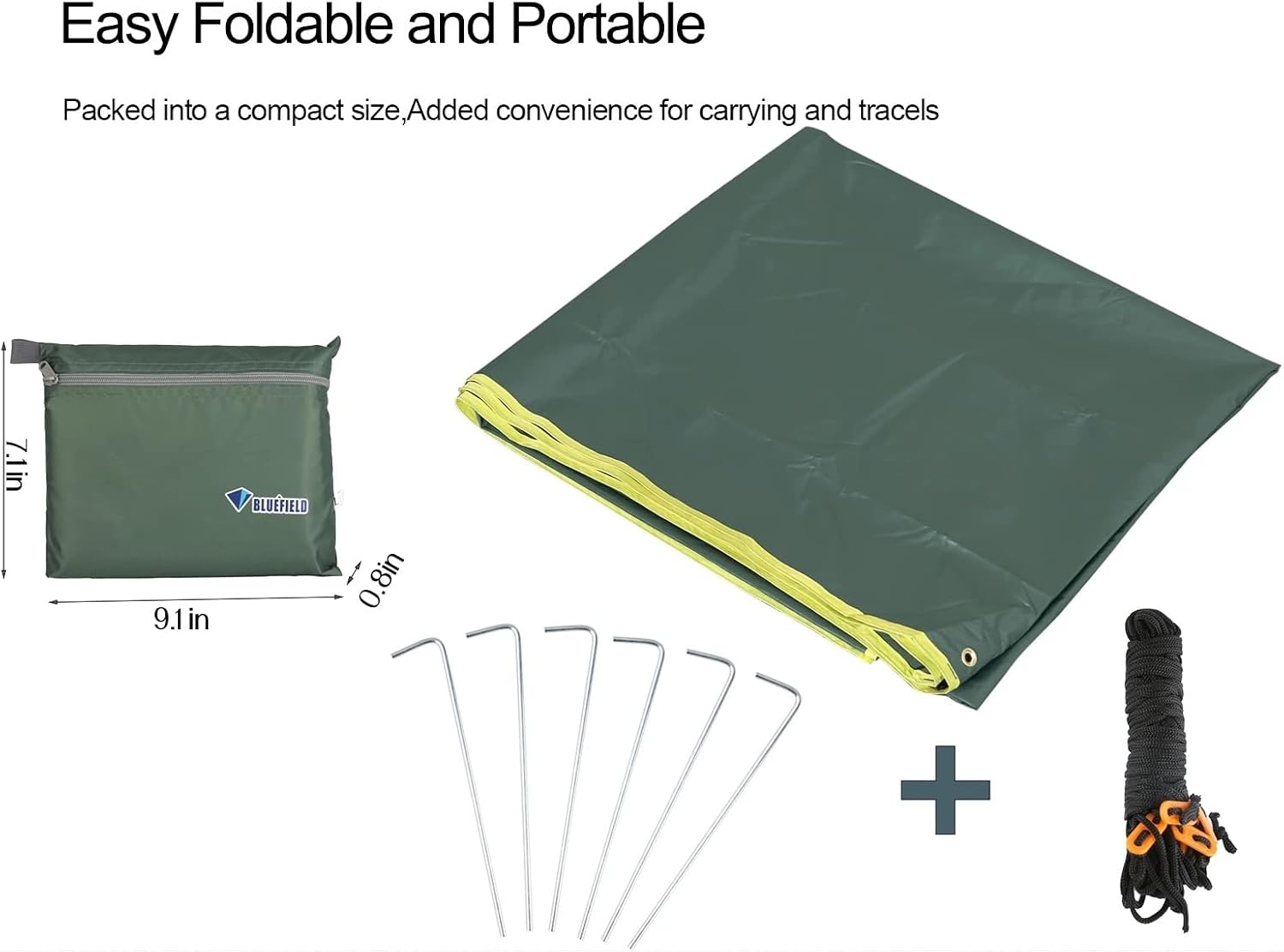 Ultralight, Multifunctional, Waterproof Camping Mat for 4-6 People, Tent Tarp, Footprint Ground Mat, for Outdoor Camping, Hiking, and Picnics (Svart) (Vert)