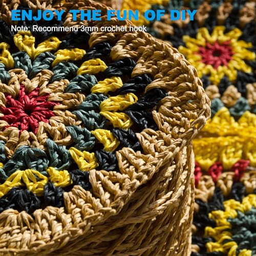 Image of PATIKIL Natural Cotton Raffia Yarn 328 Yard, Crochet Raffia Paper Ribbon for DIY Sun Hat Beach Bag Crochet Yarn Wrapping Knitting, Pink