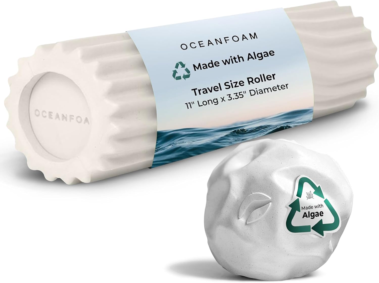 Oceanfoam Travel & Quick Relief Foam Roller Kit – Compact Firm Foam Roller & Massage Ball for Muscle Rolling, Gym, Travel, Office & On-the-Go Use (Natural)