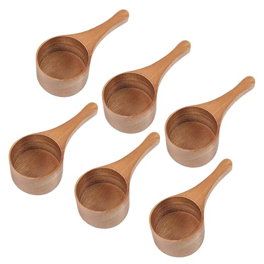 6 Pack Acacia Wood Coffee Scoops, Small Wooden Coffee Spoons for Jars and Containers Set of 6 Tablespoon Bean Scoop Cute Coffee Beans Measuring Scoop for Cooking Bath Salt,