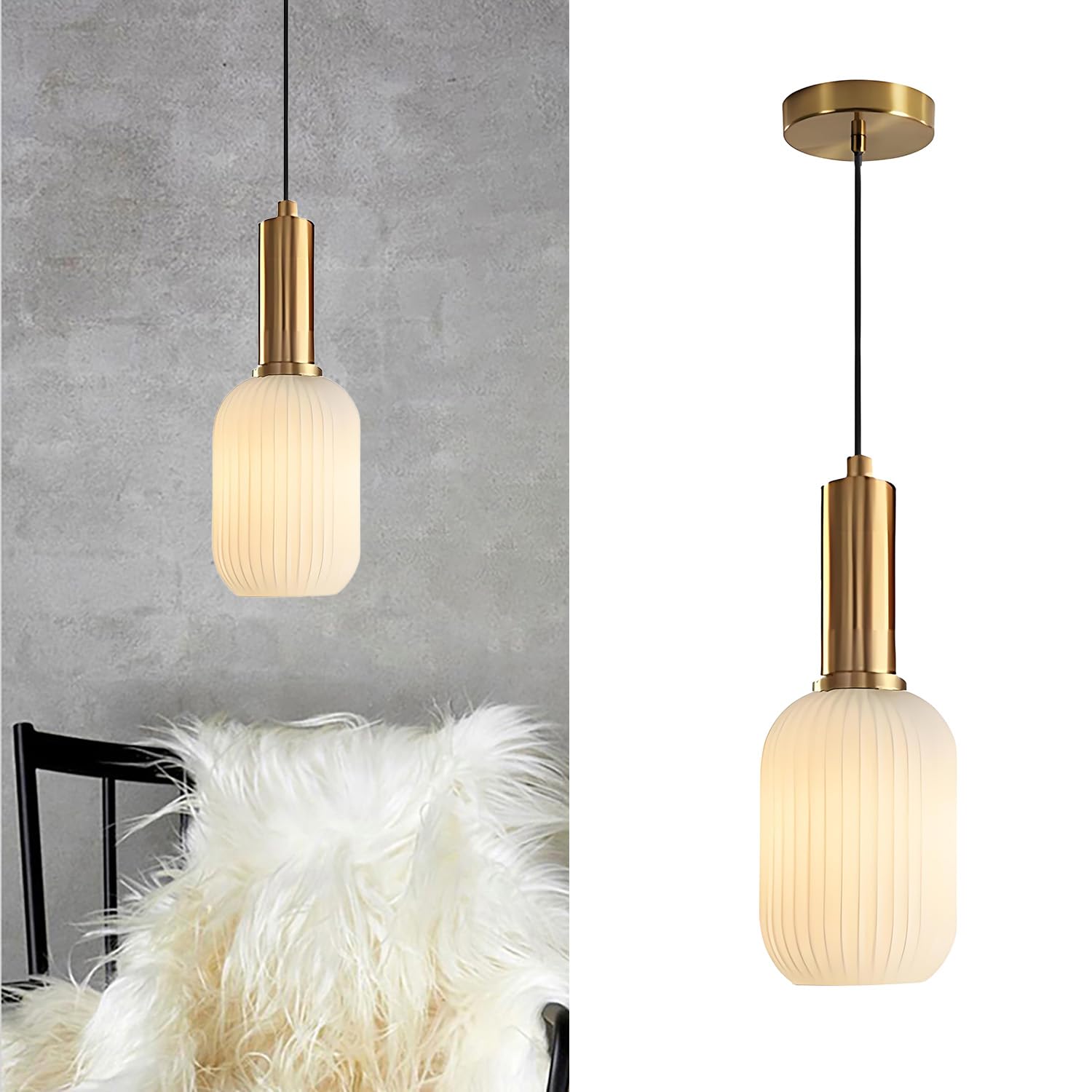 Tropibed Vintage Glass Pendant Light Fixtures Glass Pendant Ceiling Light for Kitchen Island Bedroom Dining Room Creative Glass Pendant Light Shade Retro Ceiling Hanging Lamp (White, 13cm) — image 1