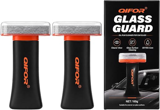 QIFOR Oil Film Remover for Car Windshields and Windows, Automotive Glass Cleaner for Oil Residue & Road Grime, Improves Visibility & Safe Driving 2 PCS