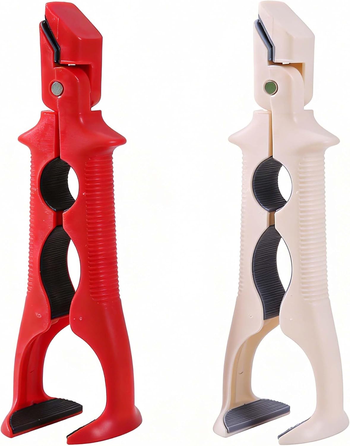 2 Pcs Upgraded Anti-Scald Hot Plate Gripper&Bottle Opener with Lock, Multi-Angle Hot Bowl&Plate Holder Clips, Non-Slip Heat-Resistant Silicone Dish Clamp for Steamer, Oven, Microwave (Red & White)