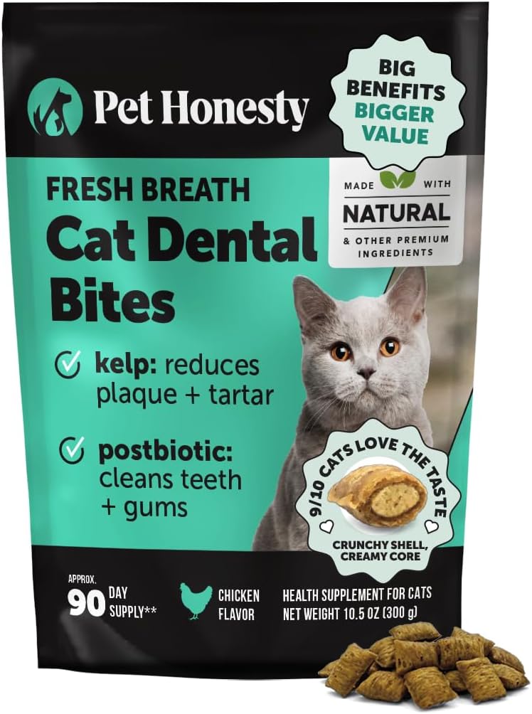 Fresh Breath Dental Bites for Cats – Crunchy & Creamy Cat Dental Treats for Fresh Breath, Tartar & Plaque Control – Dual-Texture Cat Oral Care Bites for Bright Teeth & Healthy Gums – 90 Day Supply