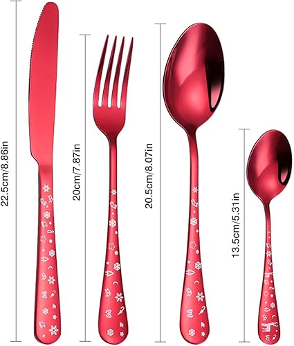 Miniatura 6 de Juego de utensilios festivos, juego de cubiertos de Navidad duraderos, juego de cubiertos de Navidad con superficie de espejo, juego de cubiertos de
