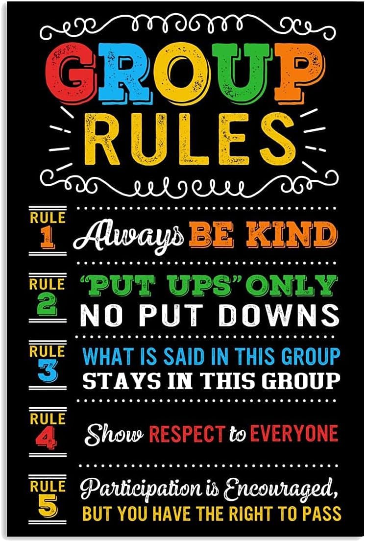 Kwqdozf As Pic 5 Group Rules Poster Rule Be Kind Metal Tin Sign Wall Art Classroom Decorat