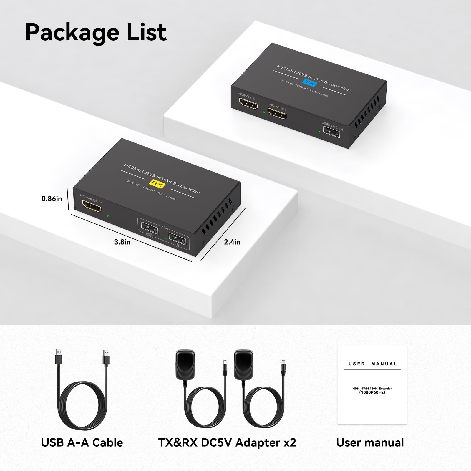 Rallonge HDMI KVM USB sur Ethernet Cat5e/6/7 1080p jusqu'à 120 m avec extension HDMI et USB pour télécommande de moniteur et clavier souris