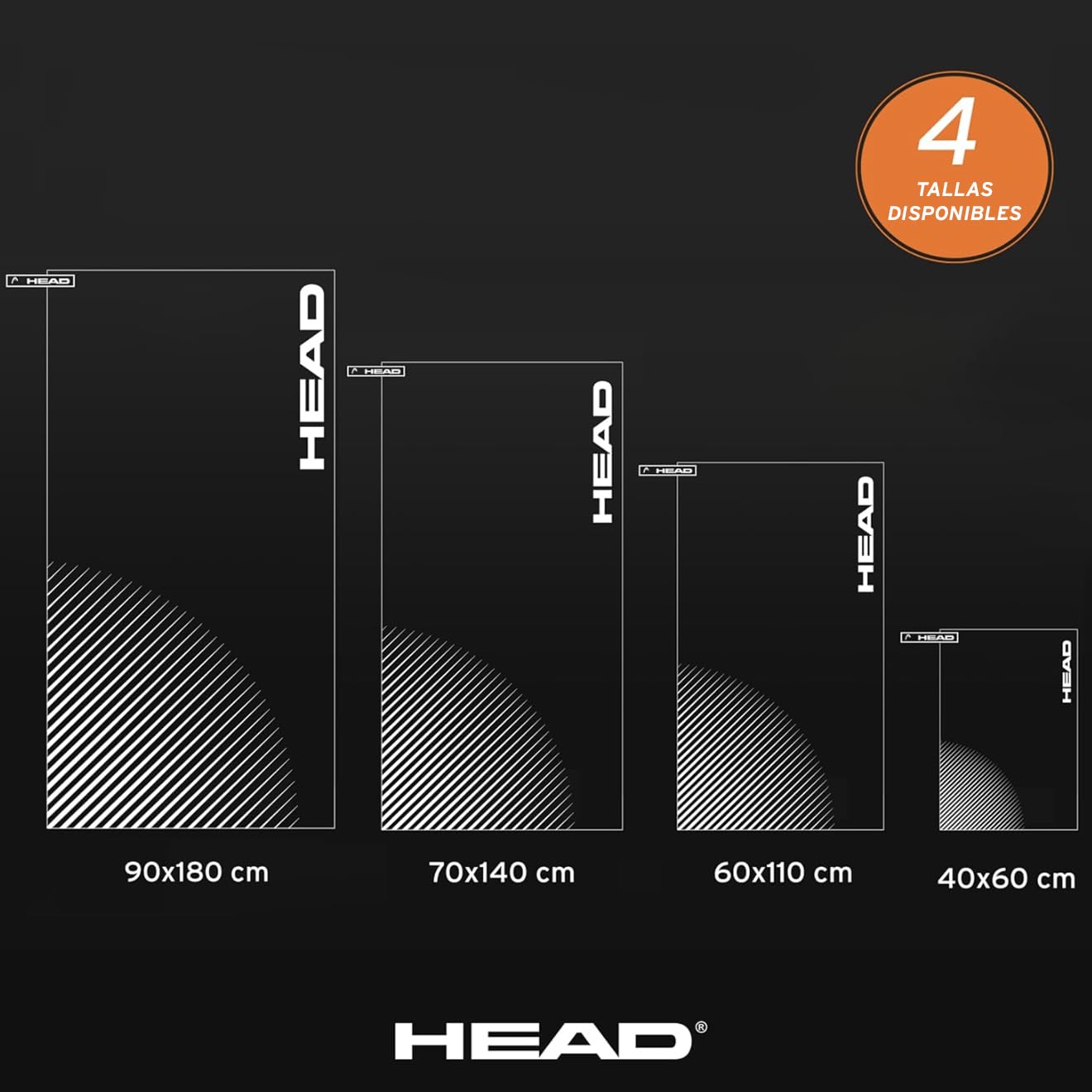 HEAD Active Stripes - Toalla Microfibra con Elástico, Toalla Baño Ideal como Toalla Gimnasio Hombre/Mujer 40x60 Suave Ligera Secado Rápido, Toallas Baño Absorbente Ahora Espacio, Toallas Lavabo y Gym