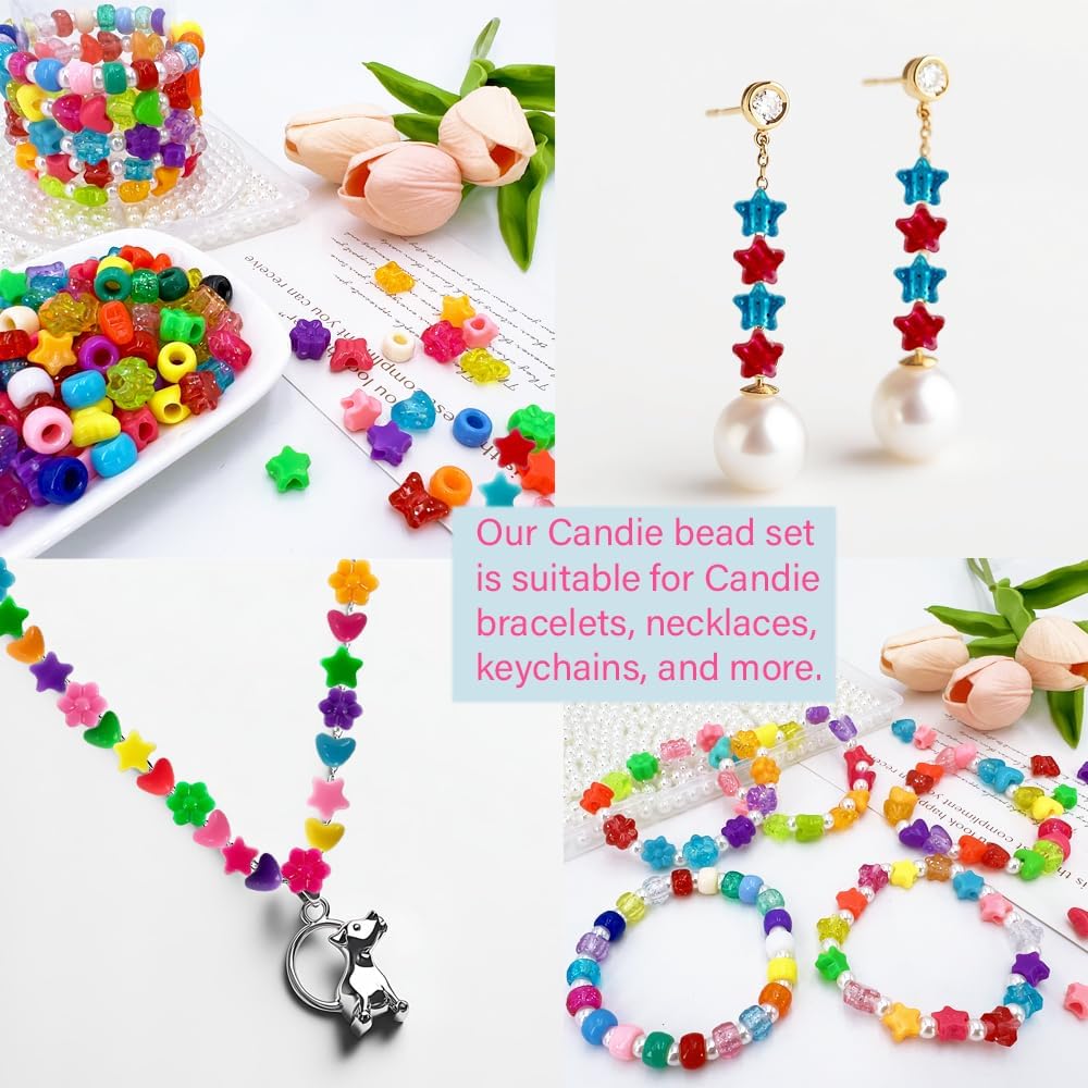 MIIIM 1000 Pcs Glitter Star Pony Beads Shapes for Friendship Bracelet, Large Hole Kandi Beads for Hair Braids, Jewelry Making (Multi-Glitter) - Image 4