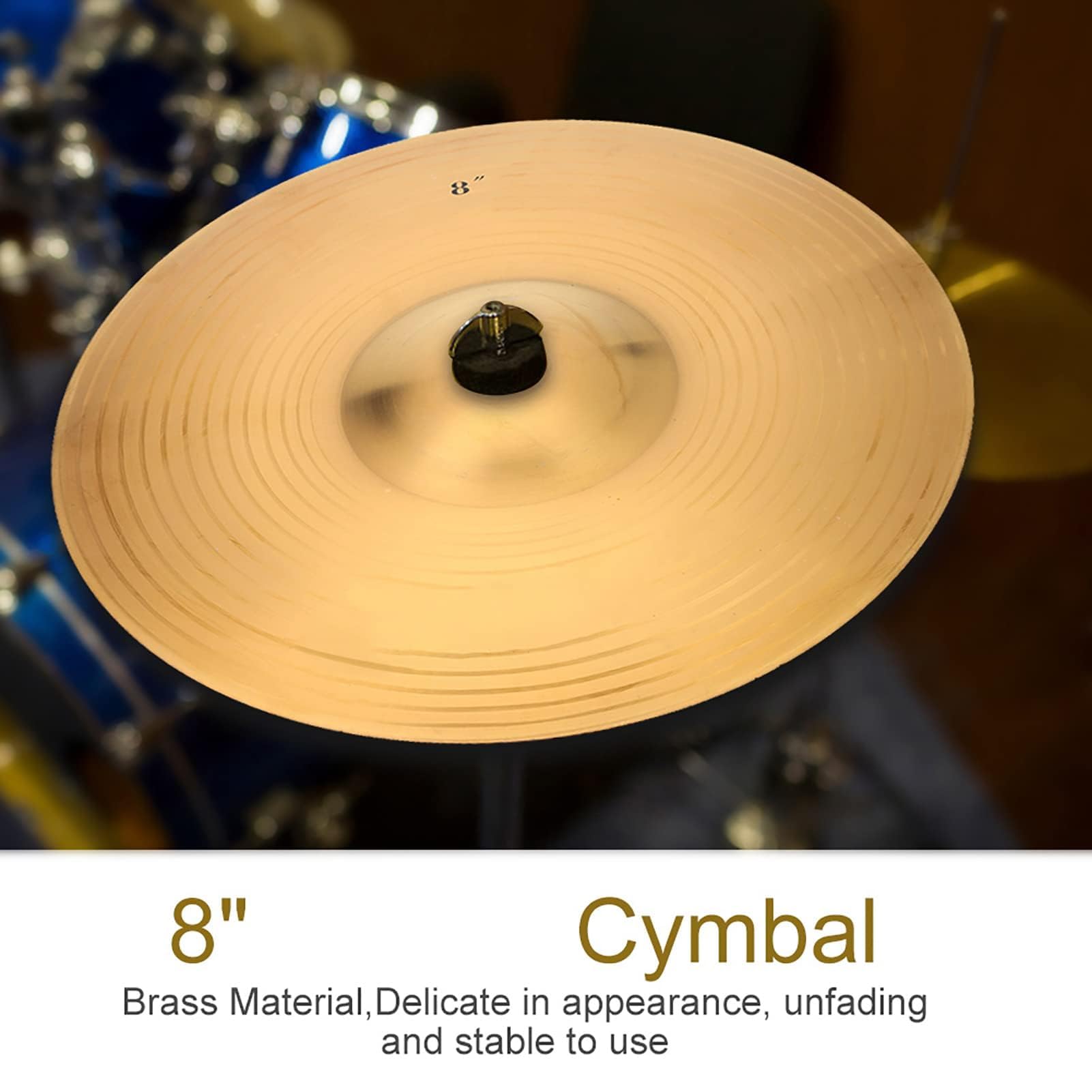 Cymbale Splash 8 pouces, cymbale Rock Crash 20 x 20 x 0,7 cm/7,9 x 7,9 x 0,27 pouces cymbale de batterie en alliage de laiton accessoires de percussion Crash pour instrument de musique