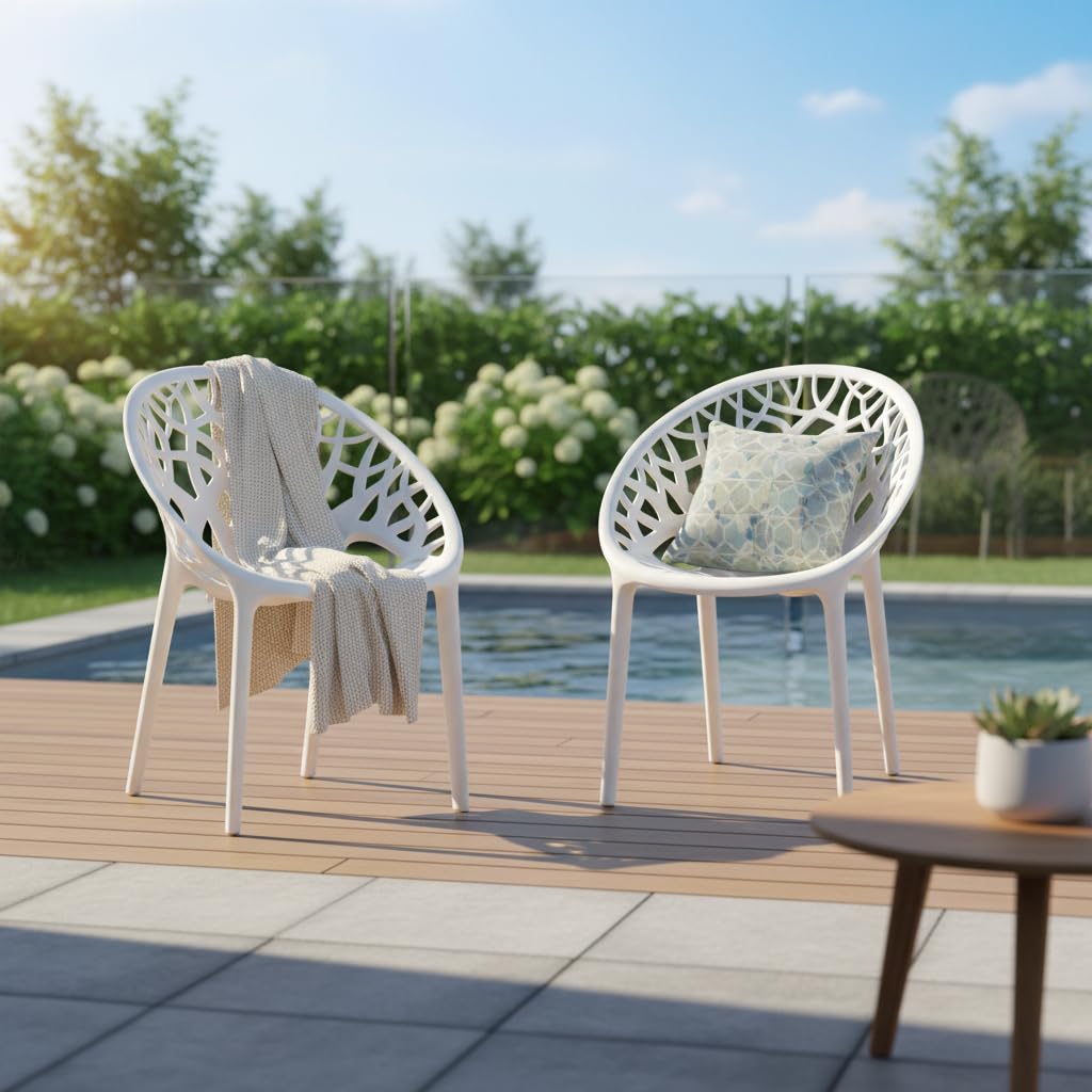 SkyGlamour Crystal PP Oversized Designer Plastic Chair for Balcony, Garden, Home, Indoor&Outdoor Use |Color: White; Set of 2 Chairs-image-33